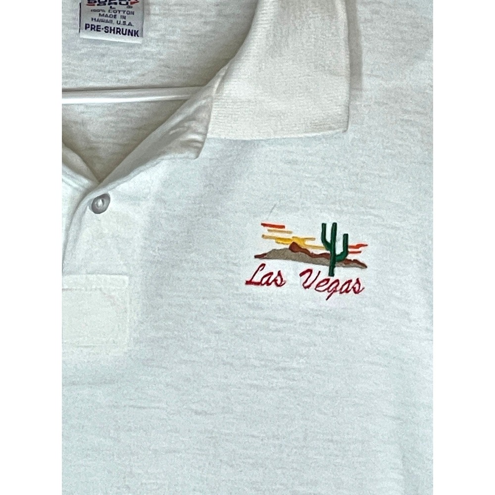 🚀 VTG Las Vegas‎ Single Stitch Polo Shirt Mens L Cactus Tourist Short Sleeve
